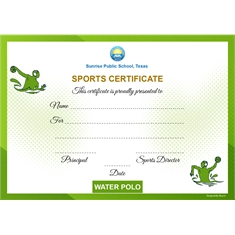 School Sports Award Certificate Water Polo A4 Size | Use on Laser Printer